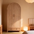 thumbnail image 5 of Ktaxon Arched Wardrobe Closet Armoire with Hanging Rod, Modern Drawer & Shelf – Elegant Oak Finish Closet with Wood Handles, Farmhouse to Mid-Century Style, 5 of 6