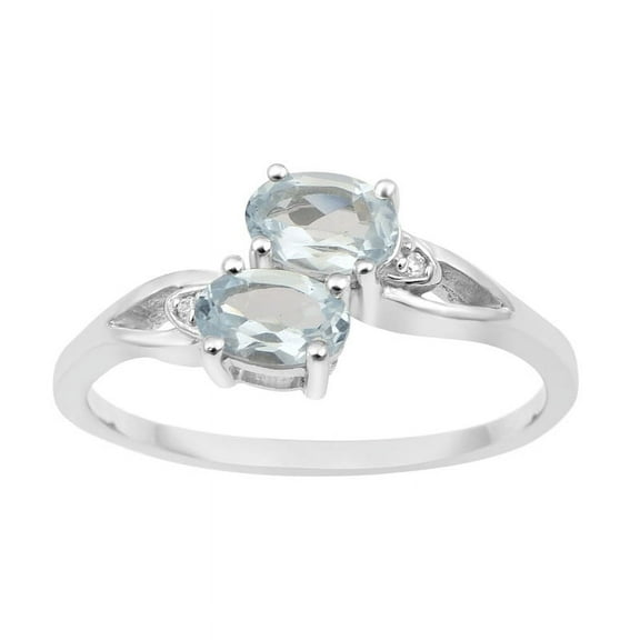 Mooneye 0.90 Ctw Oval Shape Aquamarine 925 Sterling Silver Dual Stone Stackable Women Wedding Ring