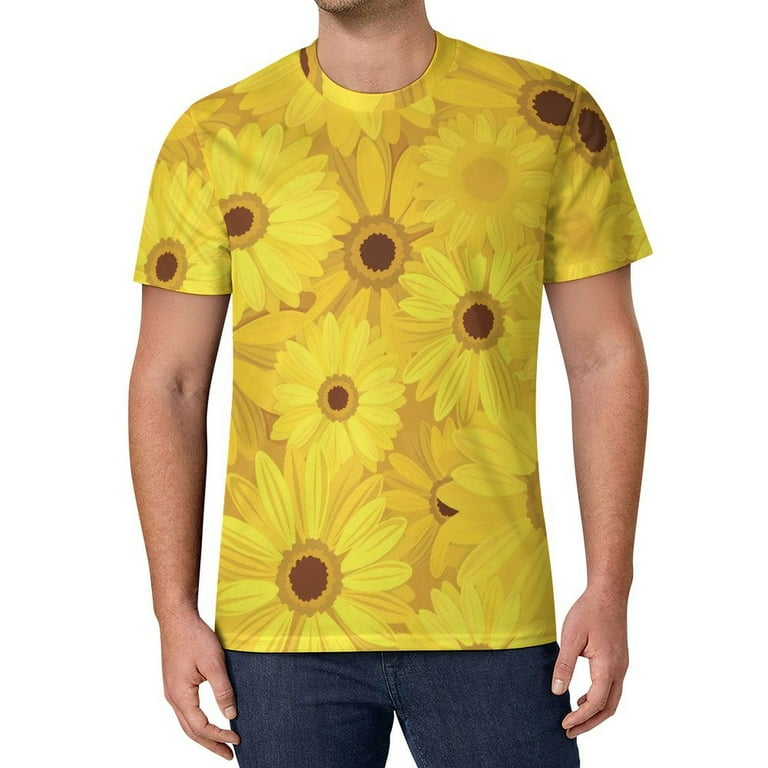 T Shirt For Men Sunflower Print Yellow Gerbera Flowers Awesome O