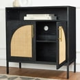 thumbnail image 5 of Best Choice Products Arched 2-Door Rattan Cabinet, Sideboard, Buffet, w/ Cord Cutout, Adjustable Storage Shelf - Black, 5 of 9