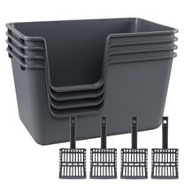 Tyminin Large Cat Litter Box with High Sides, Gray Anti-Splashing Kitty Litter Box, 4 Pack