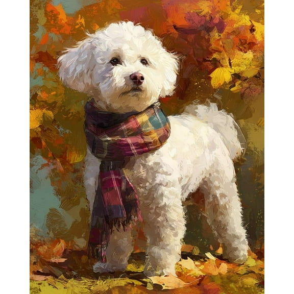 Paint by Numbers for Adults Kids Beginner Bichon Frise in the Autumn Sun DIY Acrylic Painting by Numbers Kits with Brushes Acrylic Pigment Home Decoration Gifts 16 x 20 inch