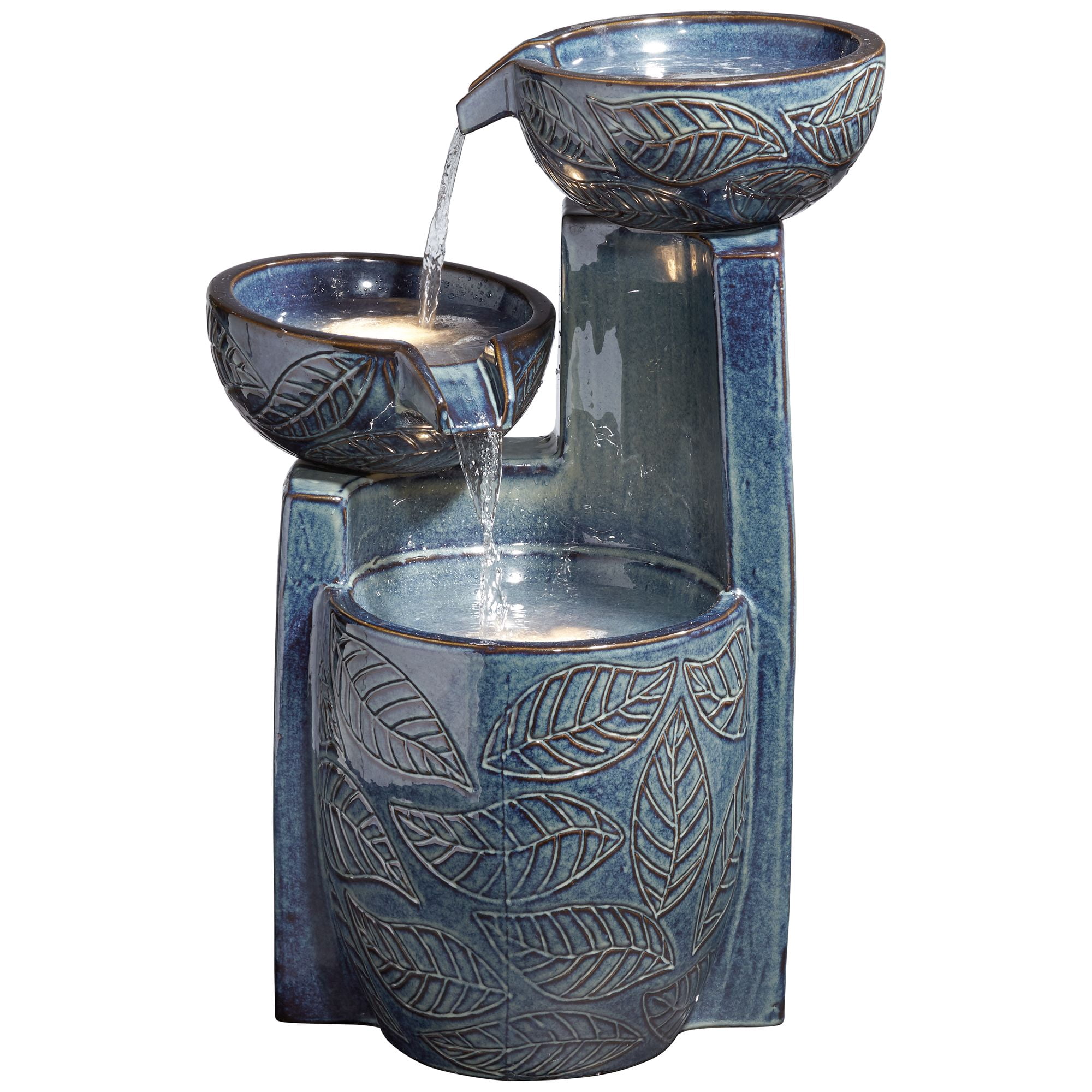 Summer Leaves 26" High Large Zen Indoor Outdoor Decor Ceramic Floor Fountain with Light LED Outside Garden Patio