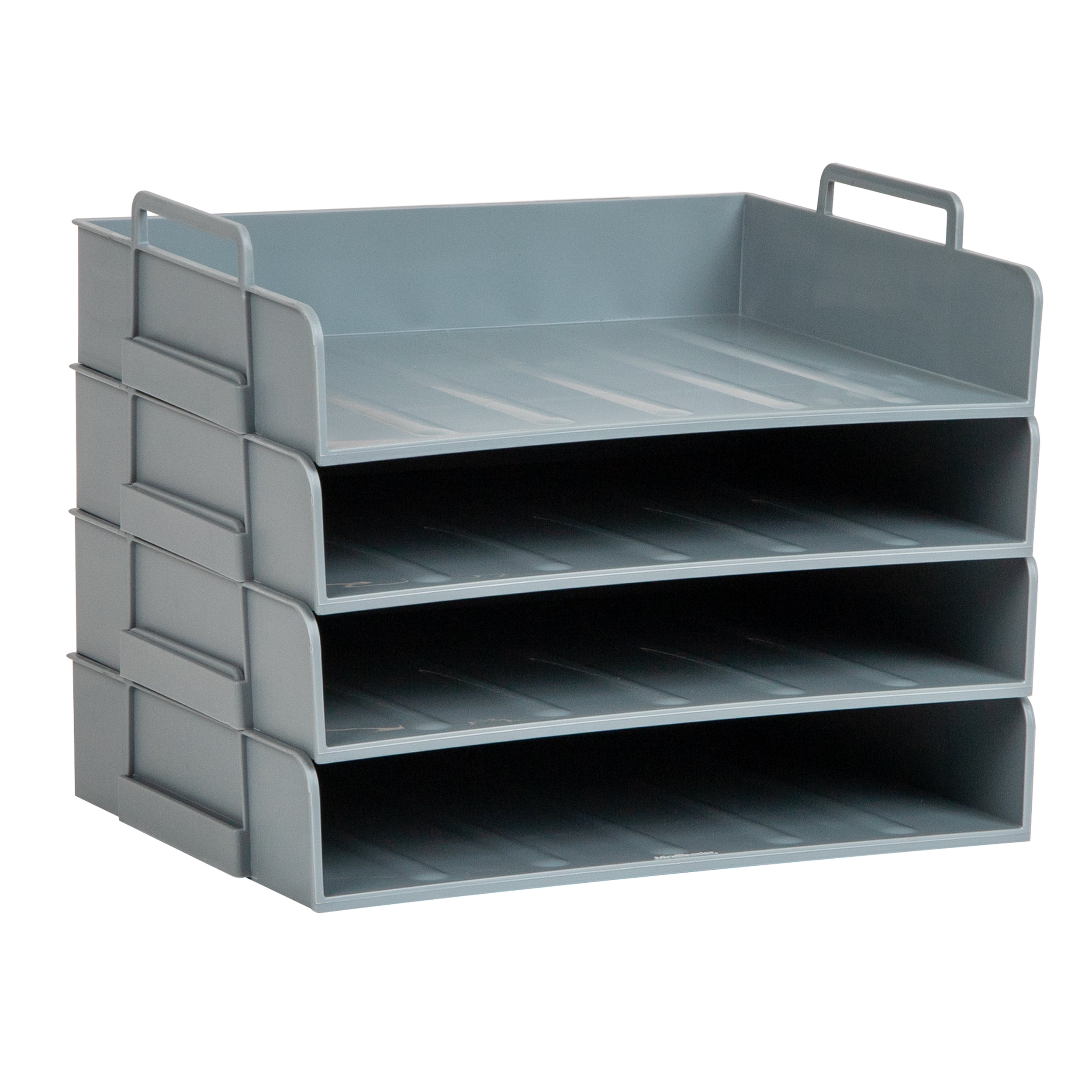 Mind Reader Stackable Paper Tray, Desktop Organizer, File Storage, Office, Plastic, 13.75"L x 10"W x 10.75"H, 4 Pcs., Gray