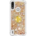 thumbnail image 2 of case for Motorola Moto E7 Power Case,Creativity Clear Quicksand Glitter Flowing Liquid Floating Soft TPU Case w/Stand Bling Diamond Sparkle Phone Cover for Motorola Moto E7 Power  Golden, 2 of 14