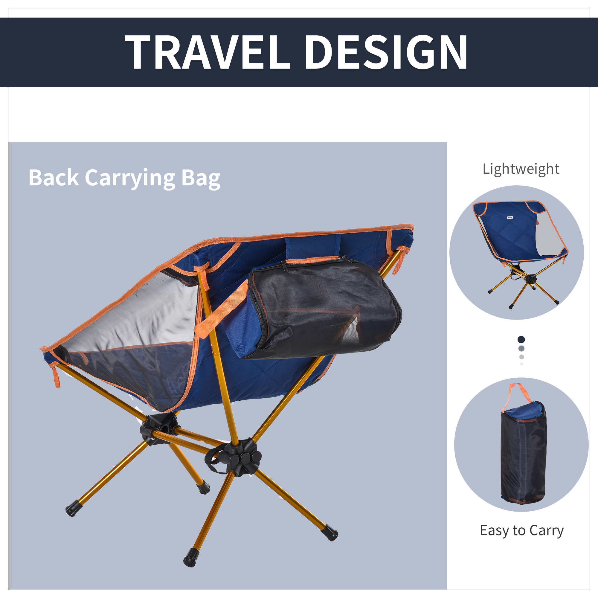 Outsunny Compact Camping Folding Chair, Padded Outdoor Chair with Portable Carry Bag, Easy Set Up, Supports 265 Lbs, for Hiking Fishing Trip Beach - image 3 of 9