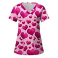 thumbnail image 3 of JUNWELL 50 % de Rabais! Hauts de Scrubs pour Femmes Grande Taille de la Saint-Valentin avec Imprimé Cœur, Manches Courtes, Col en V, Uniforme de Travail Décontracté pour Infirmières, Blouse T-Shirts avec Poches, 3 of 5