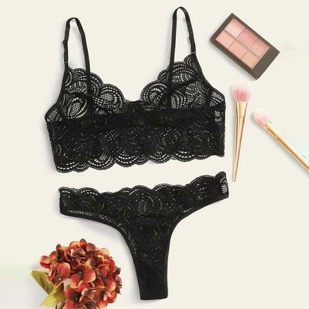 Chuancc Womens Underwear Sleepwear Embroidery Underwear Thong G-String Lingerie Sexy Lace Sexy Underwear for Women Bra for Women Clearance Black M