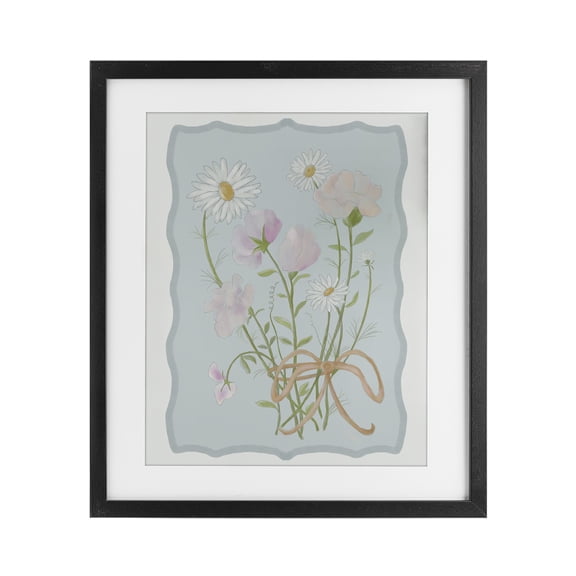 Spring Cottage Clippings Black Framed Print Under Glass, design by Leslie Hermosa
