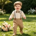 thumbnail image 2 of Lovzfmll 4-Piece Boy's Set, Polka Dot Bodysuit & Bib Pants & Hat & Bow Tie, Formal Wear for Toddler, 12-18 Months, 2 of 6