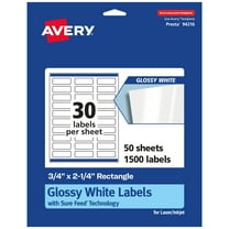 Avery Glossy White Rectangle Labels, .75" x 2.25", 1,500 Total