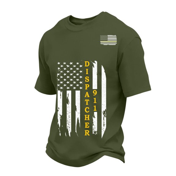 Dispatcher 911 Never Forget Men's T-Shirt - First Responder Tribute Pullover with Vintage Style Graphic and Soft Knit for Daily Casual Wear Army Green L