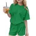 thumbnail image 1 of Ensemble T-Shirt et Short pour Filles, Haut à Col Rond Uni à Manches Courtes et Short, Tenue de Sport Décontractée Deux Pièces pour Enfants, 1 of 7
