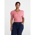 thumbnail image 2 of Scenario Women's V-Neck Henley Top with Short Puff Sleeves, Sizes XS-XXXL, 2 of 6