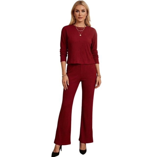 Conjunto 2 Piezas Blusa de Manga Larga y Pantalón Recto, Elegancia Casual y Comodidad Total Look Chic para Mujer
