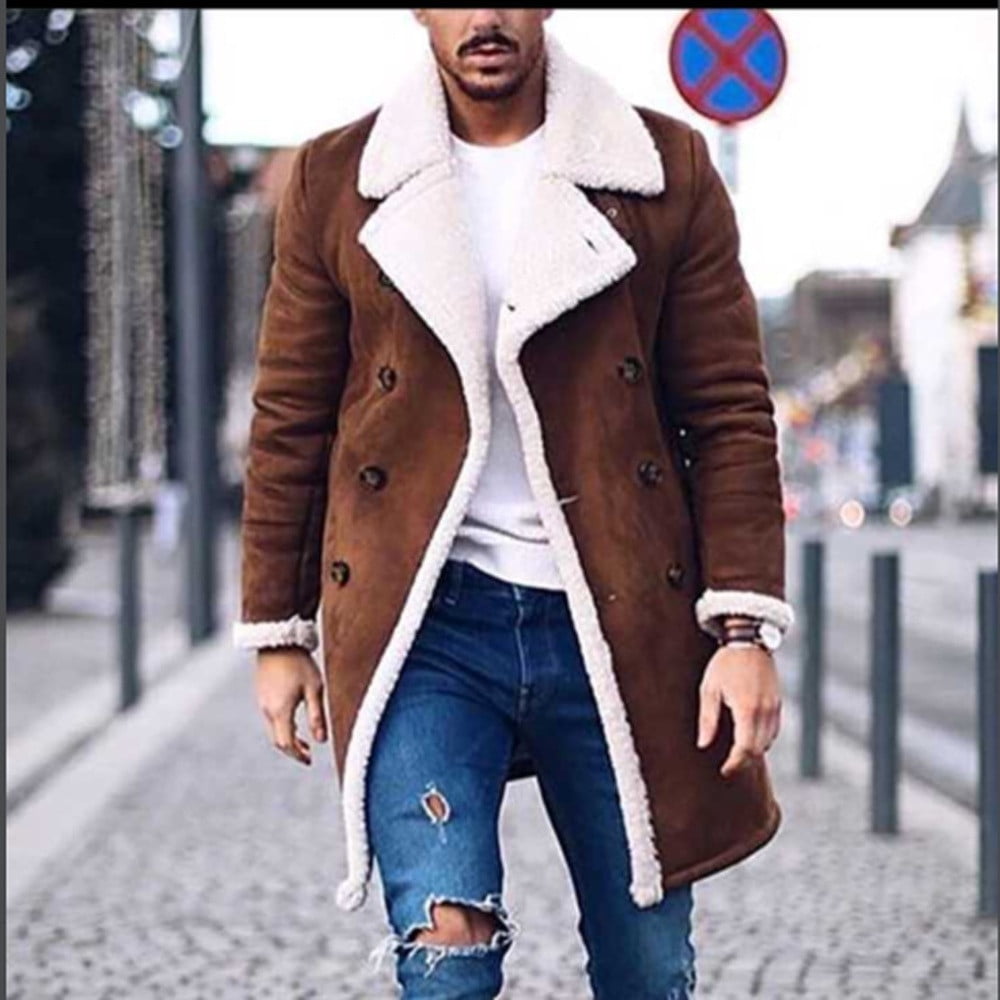 Gergeos Mens Jacket Warm Winter Trench Slim Long Outwear Button Smart Overcoat Coats