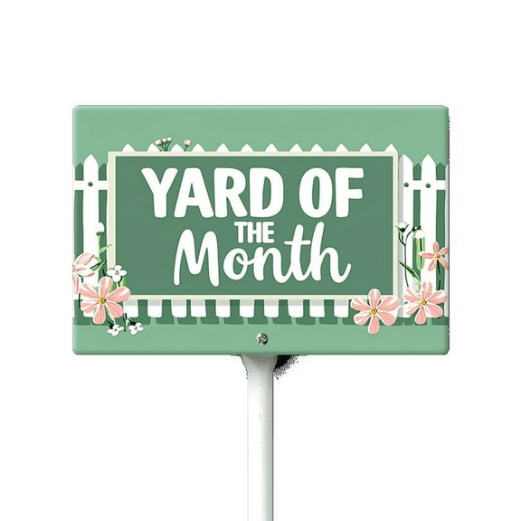 Eveokoki Yard of The Month Lawn Yard Sign 12" x 8" Aluminum Yard Signs with Metal Stakes