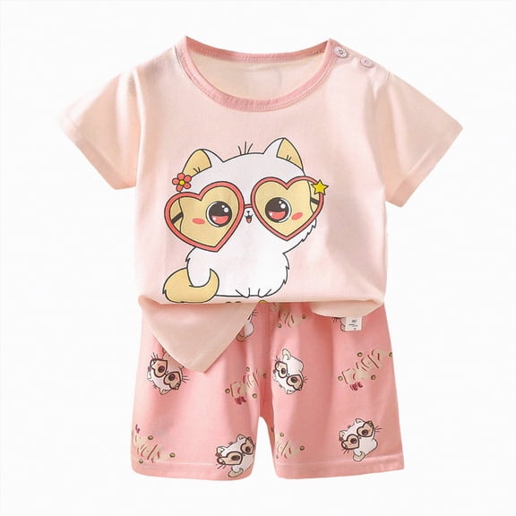HCNTES Kids Short Pajamas SetBaby Girls Boys Toddler Summer Outfit Set Short Sleeve T-shirt Elastic Waist Shorts 2 Piece Short Set Summer Pjs For 2t 3t 4t 5t 6t 7t 8t(C01-Pink,3-4 Years)