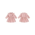 thumbnail image 3 of Elippeo Little Girl Autumn Corduroy Dress Mock Neck Ruffled Long Sleeve Bow Decor A-Line Dress 12 18 24 Months 3 4 5 Years, 3 of 10