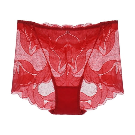 Iyufng Plus Size Panties for Women Women s Panties on Clearance Silk Lace Mid-raist Hollow Buttocks Comfortable Embroidered Cotton Crotch Women s Underwear Womens Panties Summer Savings Deals
