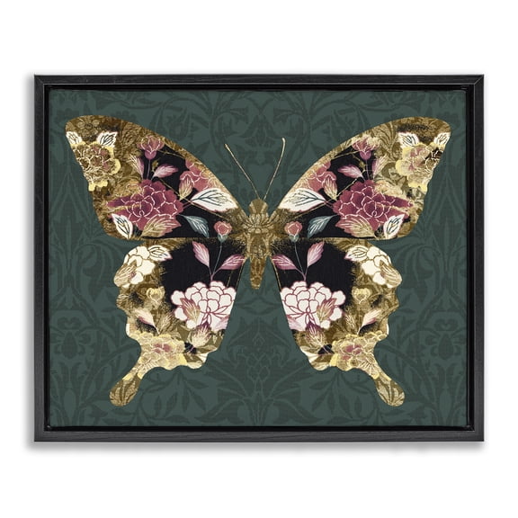 Stupell Industries Glam Traditional Florals Butterfly Black Floating Frame Canvas Art, 21 x 17, by Victoria Barnes