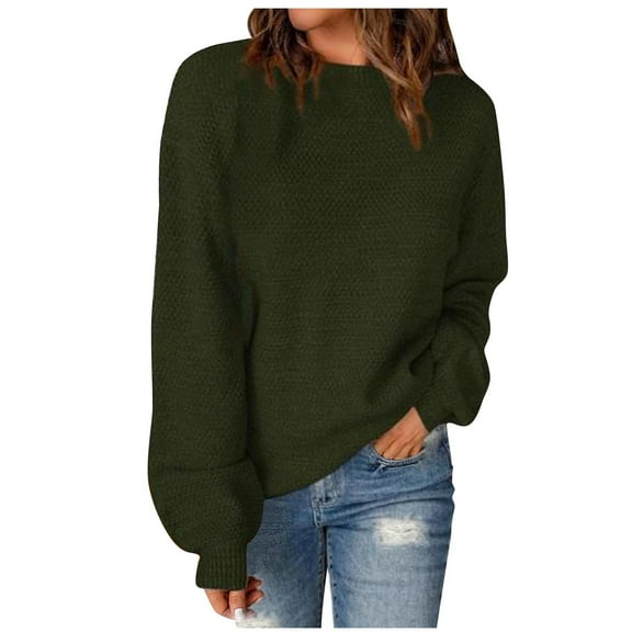 DJskiyers Womens Casual Oversized Loose Solid Round Neck Sweater Long Sleeved Tops
