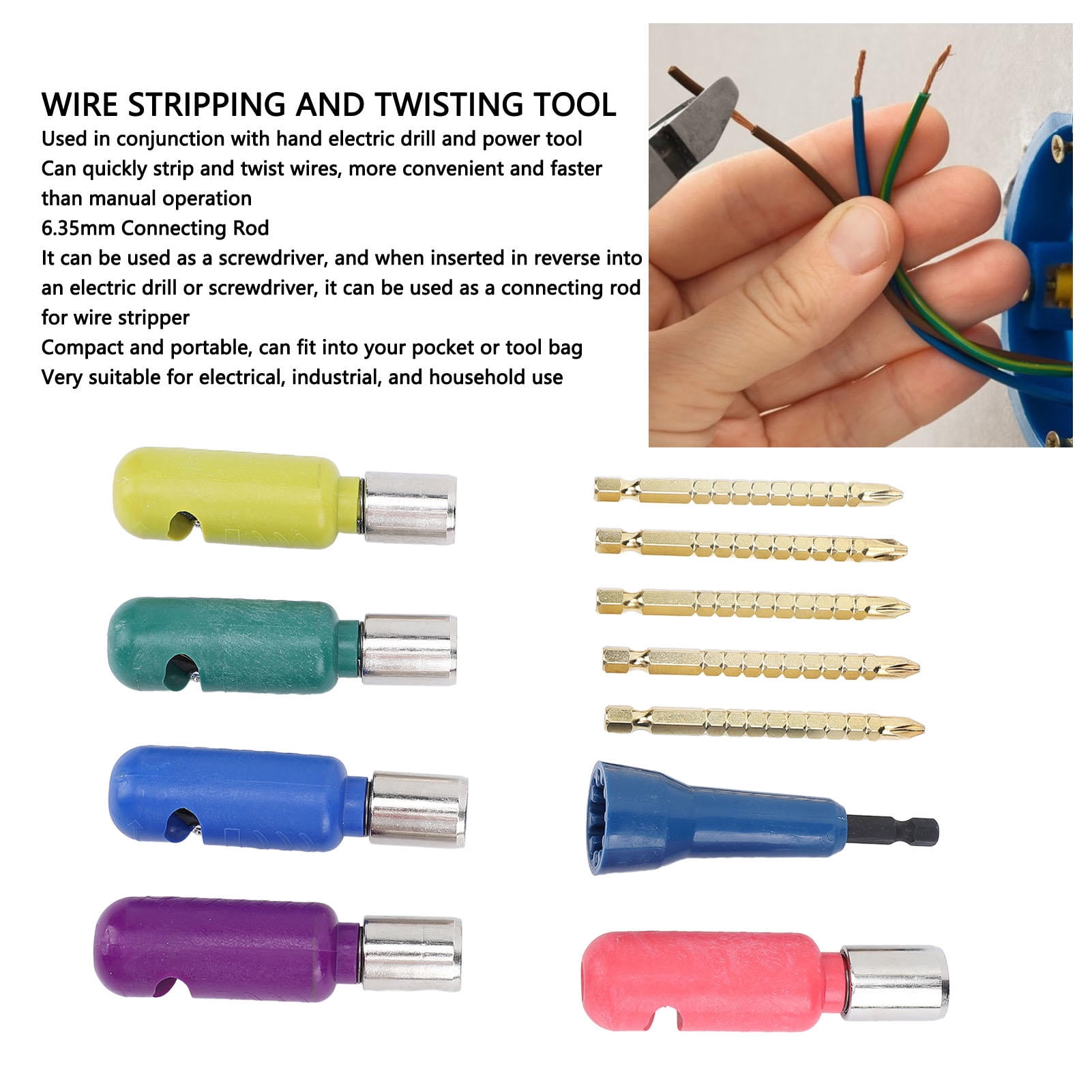 LAZIOEGR 6‑Piece Wire Stripper & Twister Set – 1/4" Rods, 5 Sizes (1.5‑10mm²), Portable, Drill‑Compatible, Durable