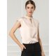 thumbnail image 2 of Allegra K Blusa de trabajo elegante con cuello en V y manga casquillo para mujer, blusa con cuello en V y cuello alto para oficina Beige L, 2 of 6