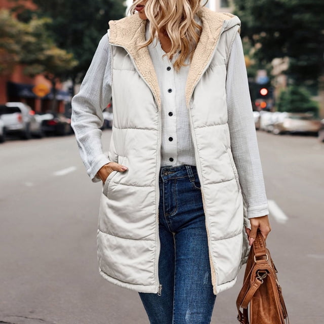 DPTALR Manteau d'Hiver Décontracté Ample pour Femmes avec Poches, Fermeture Éclair, Taille en Peluche, Réversible, Long en Coton