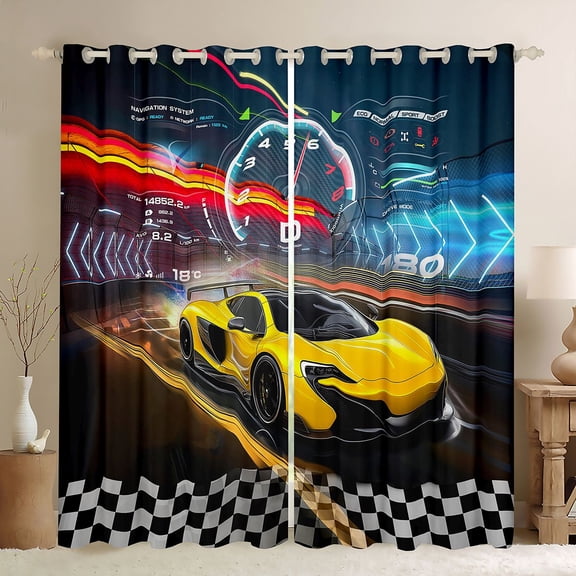 Castle Fairy Children Teens Racing Car Black Out Curtains,Geometric Plaid Grid Curtains Pack of 2 (42x63 Each),Extreme Sport Bedroom Curtains,Lightweight Room Decor