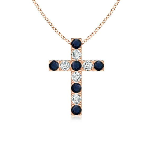 ANGARA Natural Flat Blue Sapphire & Diamond Cross Pendant in 14K Rose Gold for Women (Size-2.5mm) | September Birthstone, Anniversary, Jewelry Gift for Women | Natural Blue Sapphire Necklace