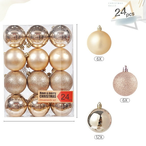Glookwis Xmas Balls Ornaments Hangings Decorations Multi-color Durable Christmas Ball Decor 24 Pcs Lightweight Shiny Convenient Champagne 6cm/2.36''