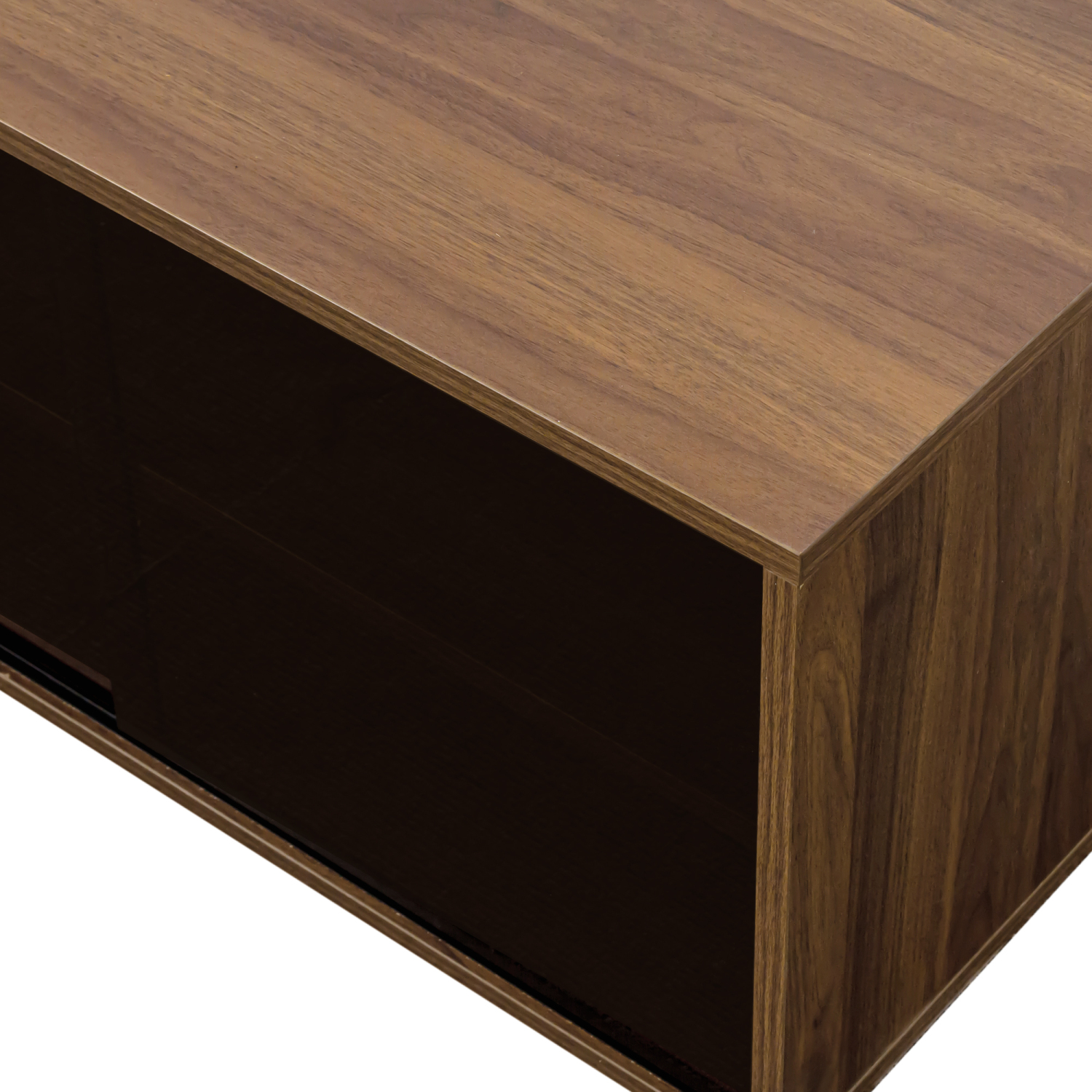 Lisonu Stackable Storage Cabinet with Sliding Glass Doors, Modular Media Console and Display Shelf, Modern Low-Profile Organizer, Walnut