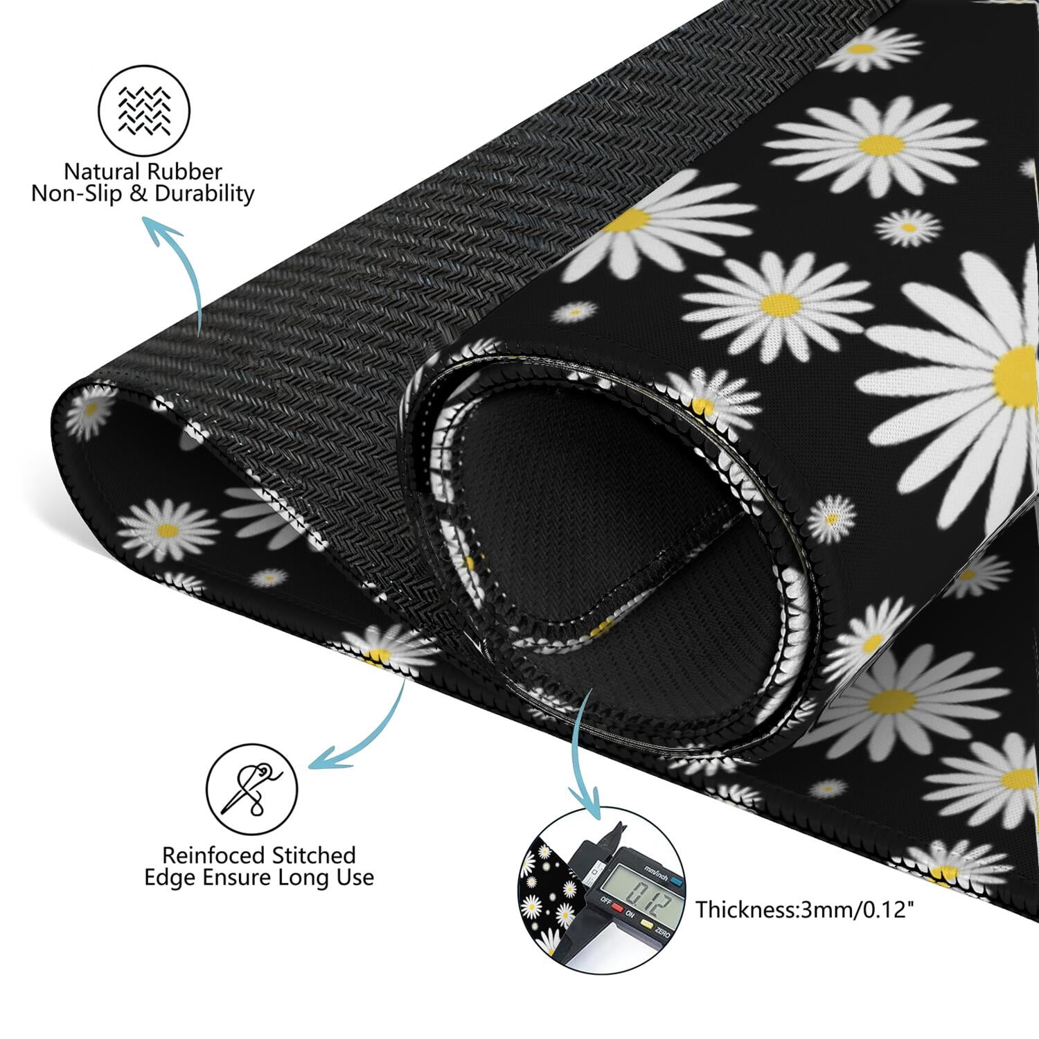 Floral Mahjong Table Surface Mat 31.5x31.5 Inches Rubber Construction Provides Secure Area for Tiles and Game Pieces