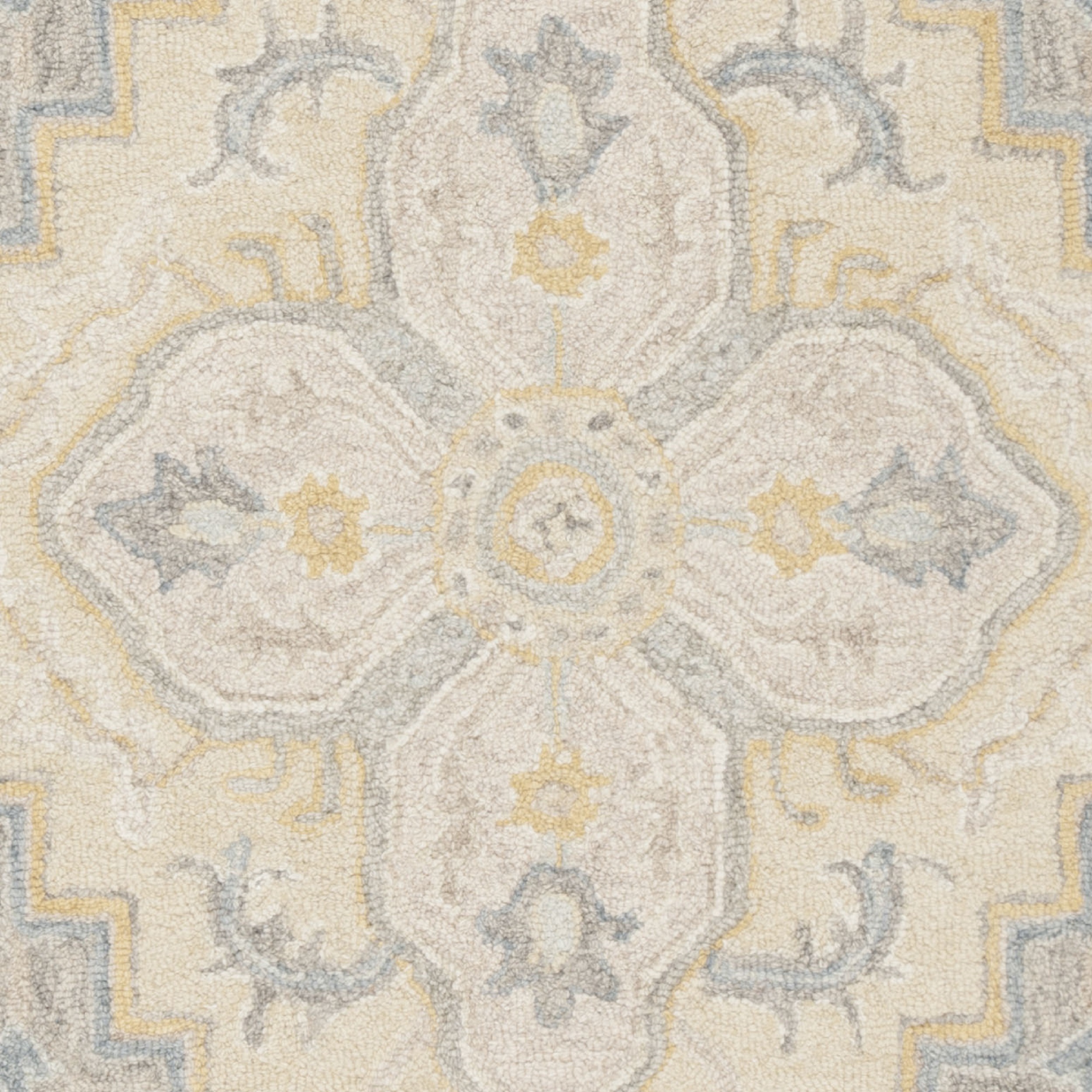 SAFAVIEH Micro-Loop Barnes Floral Bordered Wool Area Rug, Beige/Grey, 5' x 5' Square