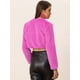 thumbnail image 4 of Abrigo de piel sintética de manga larga sin cuello, chaqueta corta con parte delantera abierta y corta para mujer Rosa Caliente XS, 4 of 6