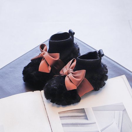 

HuaAngel Girls Soft Fluffy Ribbon Non-Slip Winter House Shoes W406 Sizes 6.5-12.5