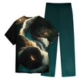 thumbnail image 3 of Men's Short Sleeve V Neck Print Chest Pocket Care Top Elastic Waist Pants Two Piece Work Suit S, 3 of 4