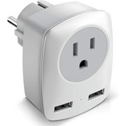 German France Spain European Travel Plug Adapter Type E F, US to Europe Schuko AC Outlet Adapter with 2 USB Charger for EU Greece Iceland Russia Norway Germany French European Power Adaptor Type E/F (German/France/Spain)