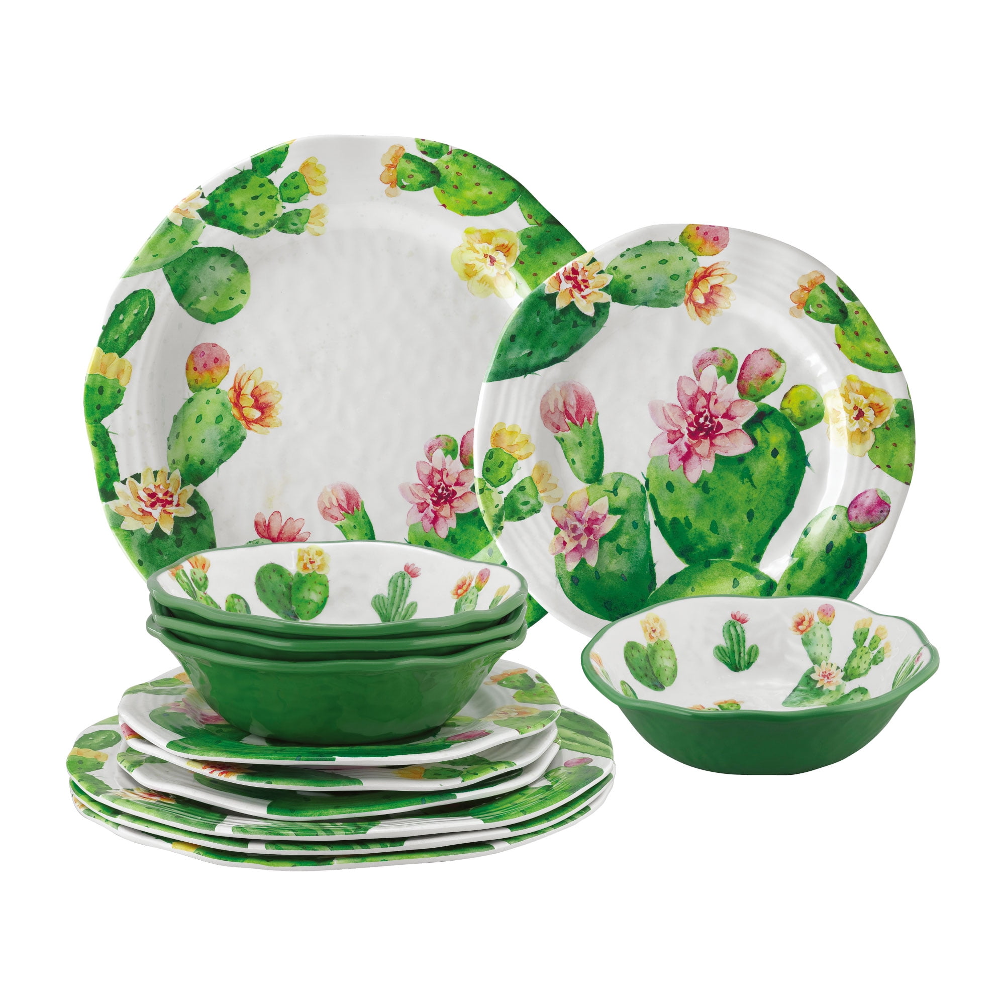 Gourmet Art 12-Piece Cactus Heavyweight and Durable Melamine Dinnerware ...