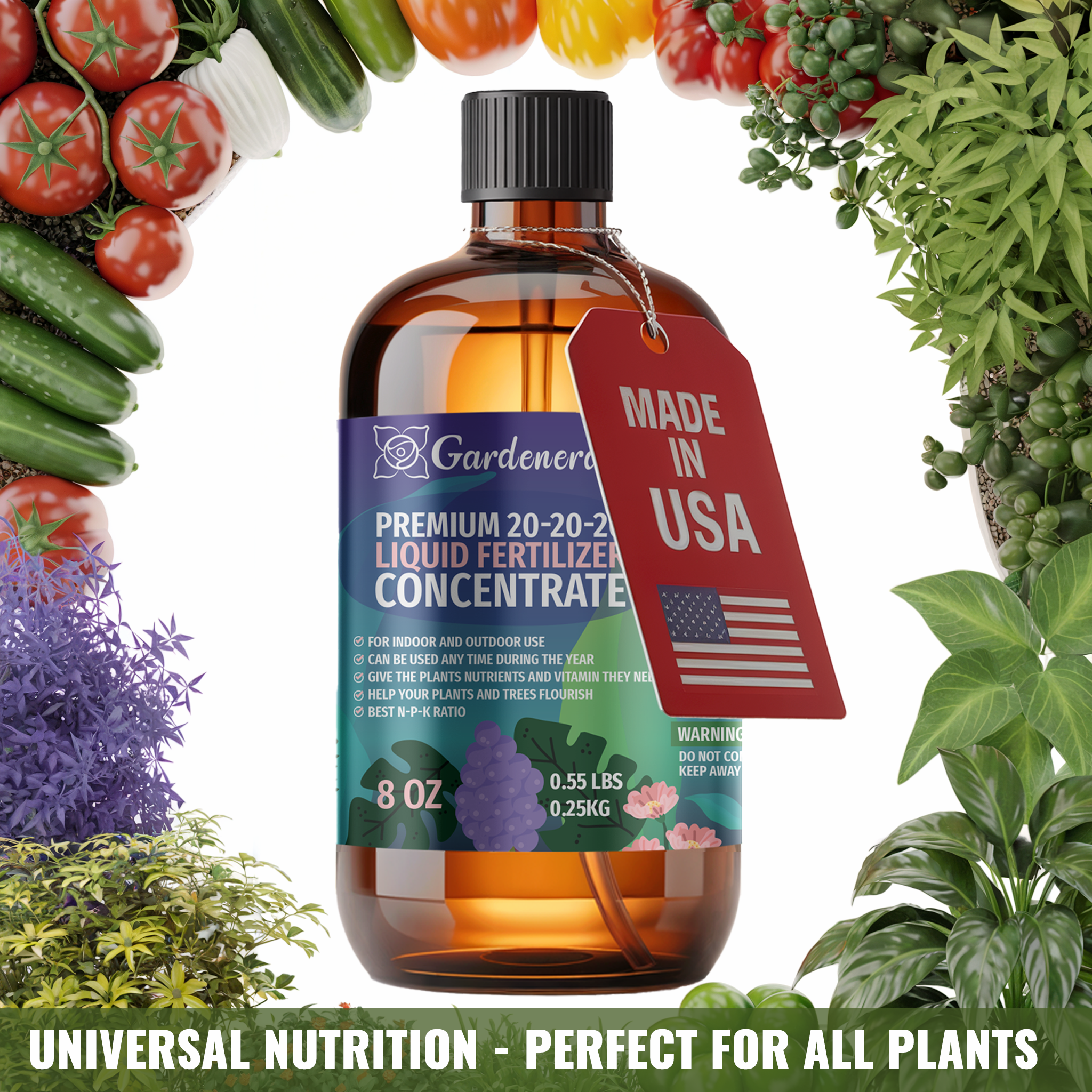 𝐏𝐑𝐄𝐌𝐈𝐔𝐌 All-Purpose 20-20-20 Liquid Fertlizer Spray - Increases Flowering and Yield on All Varieties of Fruits, Vegetables and Flowers| Liquid Plant Superfood Mist (32 OZ)