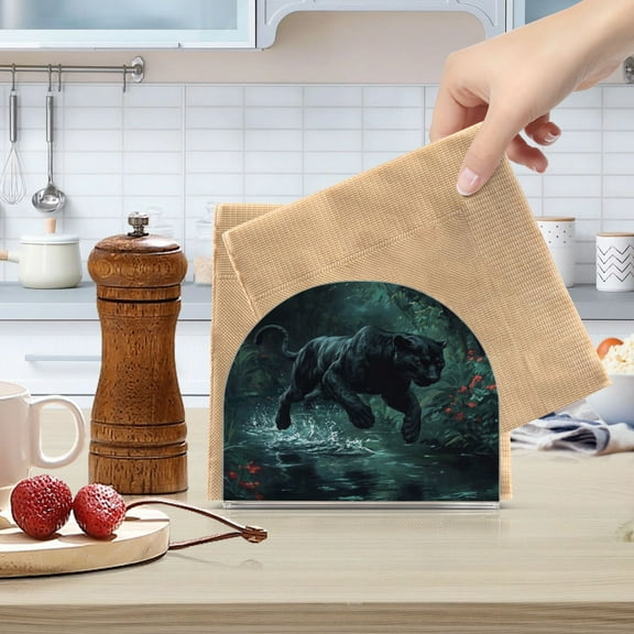 Qxltty Black Panther Leaping over Water Acrylic Napkin Holder Set of 1 Transparent Dining Table Kitchen Cafeteria Home Decor 4.1x4.9x1.97in