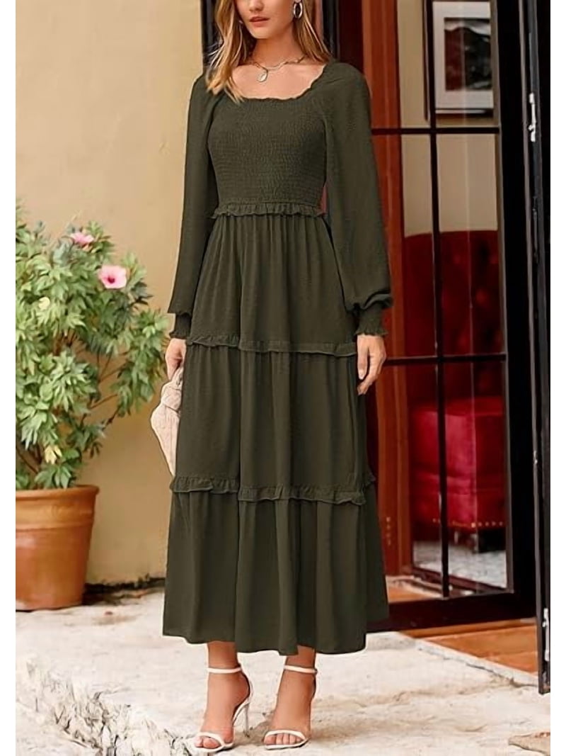 PRETTYGARDEN Women's Spring Long Sleeve Smocked Maxi Dress Casual Square Neck Swiss Dot Tiered Ruffle Flowy Pocket Dresses PRETTYGARDEN Women's Spring Long Sleeve Smocked Maxi Dress Casual Square Neck Swiss Dot Tiered Ruffle Flowy Pocket Dresses