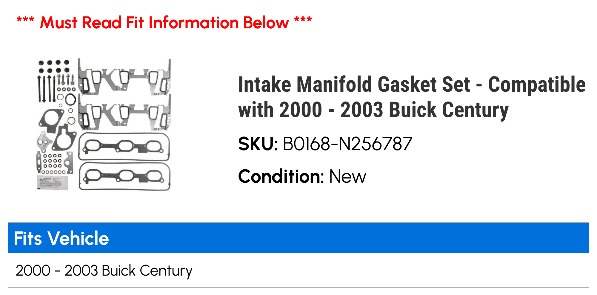 Intake Manifold Gasket Set - Compatible with 2000 - 2003 Buick Century 2001 2002