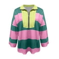 thumbnail image 6 of BiZtdJrK Long Sleeve T Shirts for Women Striped Print Half Zip Sweatshirt V Neck Loose Casual Y2k Tops with Pockets Birthday Gift Hot Pink L, 6 of 7