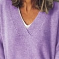 thumbnail image 4 of Duoif Sweaters for Women, Women's V Neck Shoulder Sweater Knitted Top Outer Sweater Autumn and Winter Long Sleeved Solid Color Pullover Womens Sweaters Purple XL, 4 of 5
