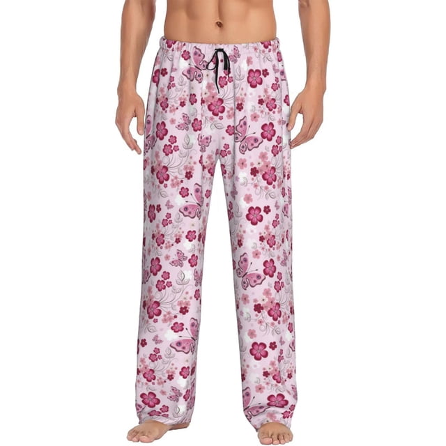 Fotbe Flower Butterfly Pantalones de Pijama para Hombre, Pantalones de Dormir, Pantalones de Casa con Cintura Ajustable y Bolsillos-X-Large