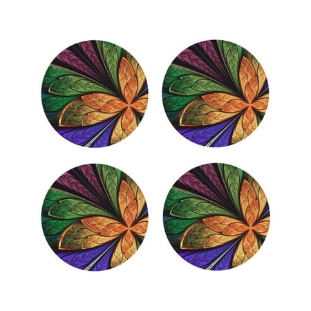 

Fuzoiu Multicolored Beautiful Flower1 Print Leather Coasters Set Drink Coasters Set of 4 for Tabletop Protection Durable PVC Coasters Home Décor and Housewarming Gift-Round Shape