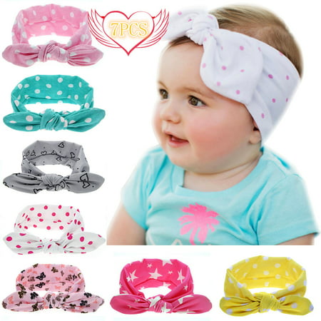 Headband for Baby Girl, Cute 7 Pieces Hair Bows Cute Bowknot Baby Elastic Headband Infant Headwrap Bow Headwear for Baby Girls Toddler