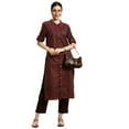 thumbnail image 4 of eloria Women's Fashion Solid Mandarin Collar Kurti, Fabric : Cotton, Color : Brown, Size : Large, 4 of 8
